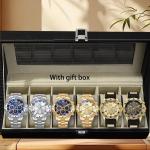 Six-piece watch box set, stylish fashion party watch with stainless steel strap, men's gift, men's present.
