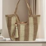 Large Capacity Woven Basket Bag for Women, 2025 New Model, Beach, Seaside Vacation, Shoulder Bag, Fashion Woven, Commuter Tote Bag